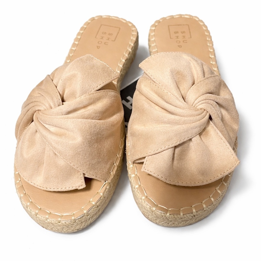ShuShop Doris Beige Suede Knotted Suede Slide Sandal Size 9 New in Box